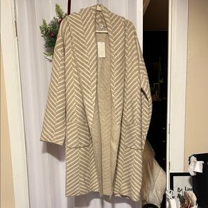 Beige and White Striped Cardigan